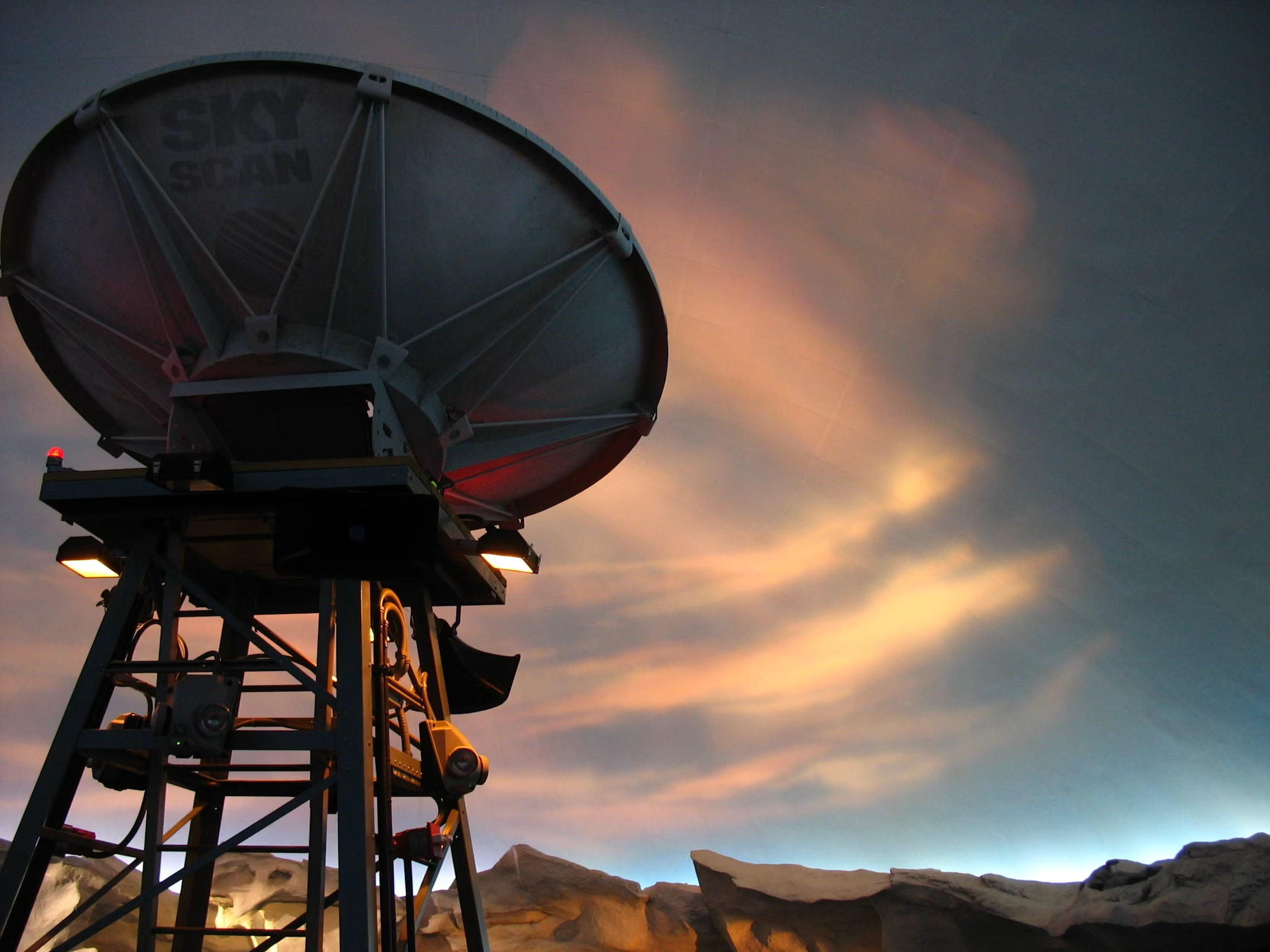 Satellite communication terminal in a mountain landscape